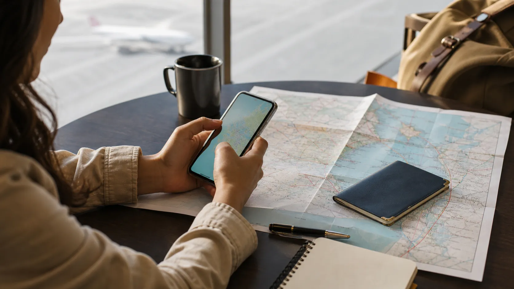 A traveler comparing several destinations and planning an itinerary on a smartphone