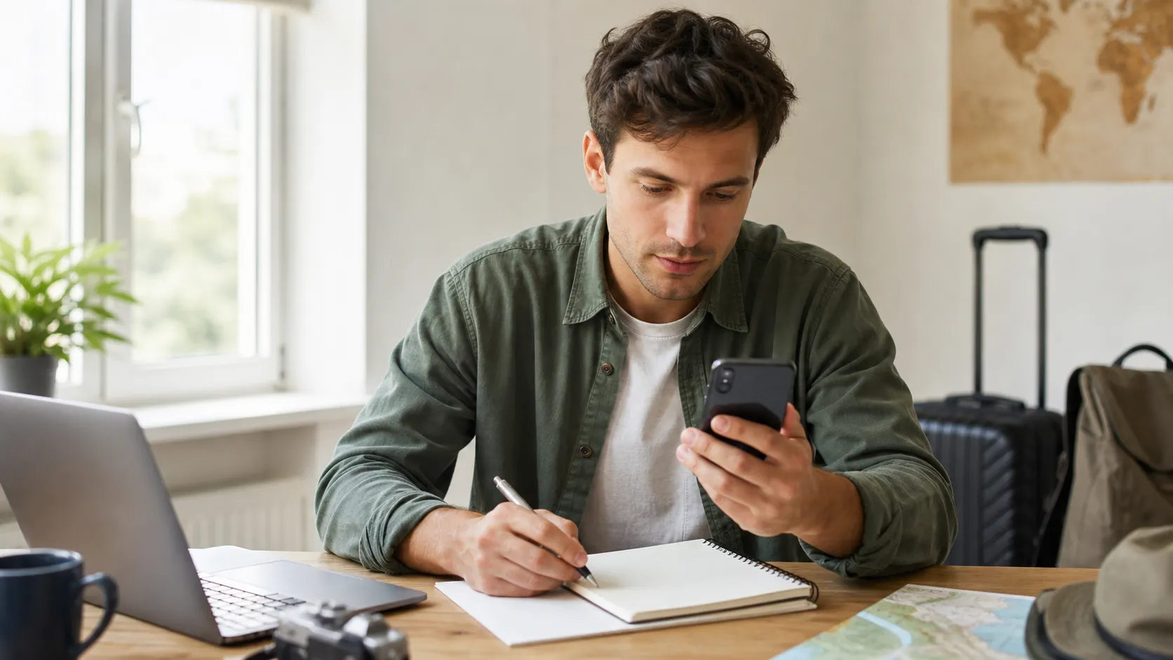 A traveler learning how to set up an eSIM while looking at their phone