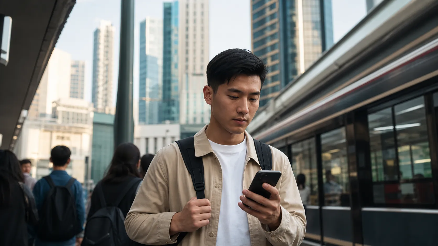 A traveler using a phone for getting around, maps and messaging in China and Hong Kong