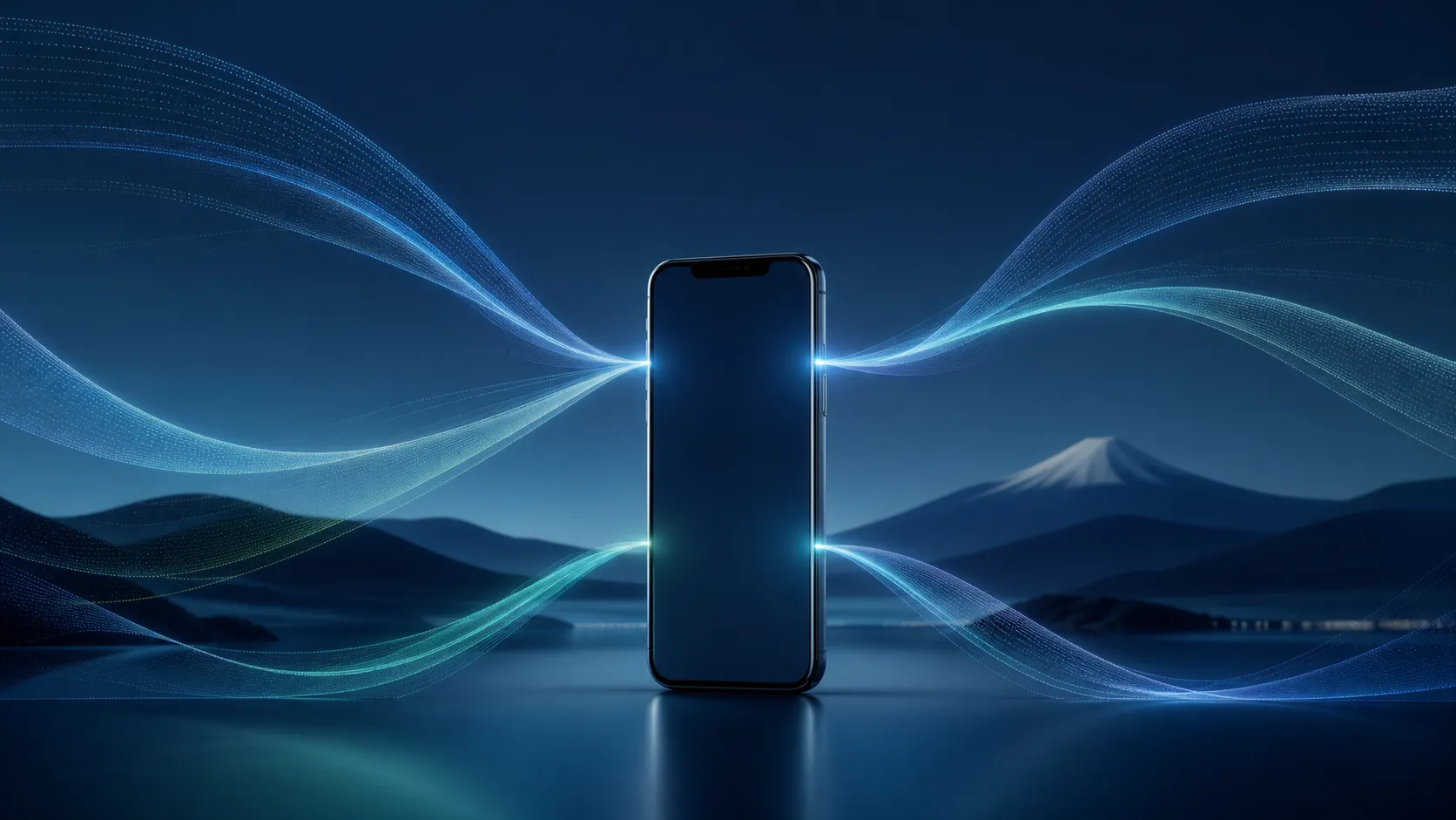 An abstract image of several mobile signals converging on a single smartphone