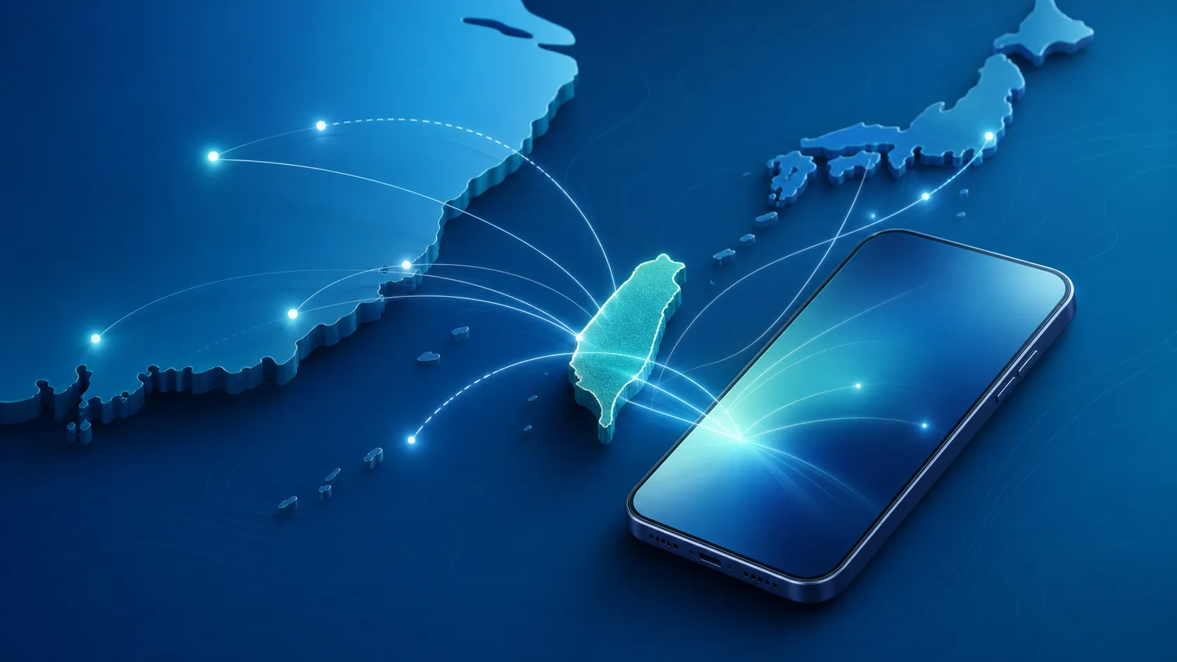 An abstract communication image linking Taiwan with Japan and the rest of Asia