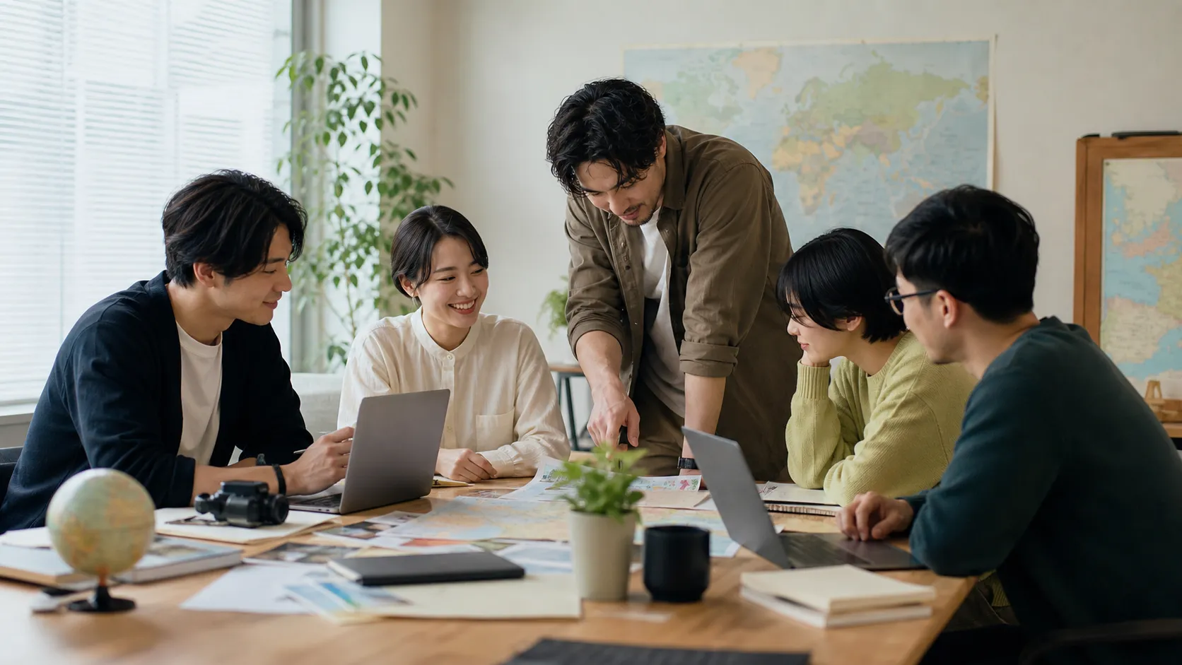 小規模なチームが旅行・通信サービスを支える自然な仕事風景