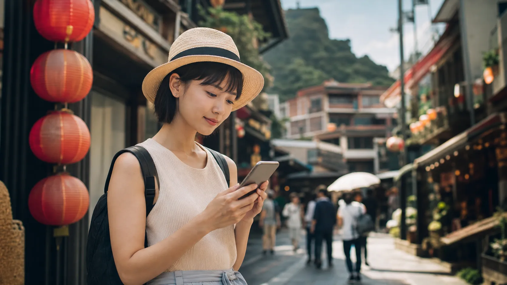 台湾の交通・食・観光でスマホを使う旅行者