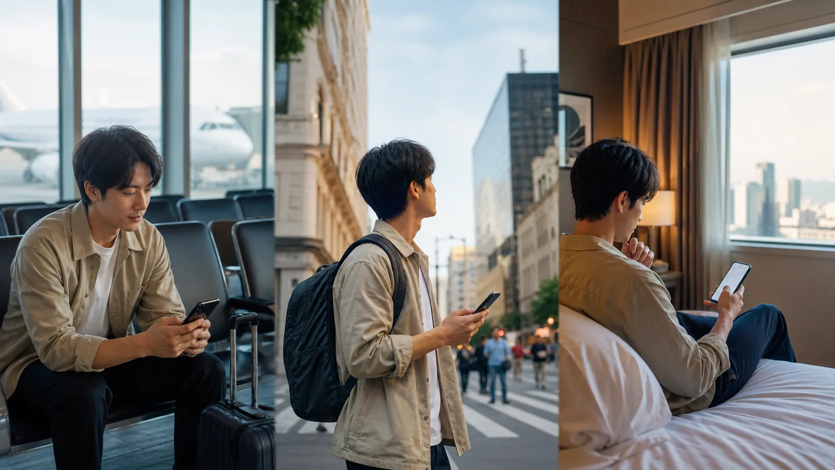 空港・街・ホテルで同じスマホを使い、複数都市を周遊する旅の連続性