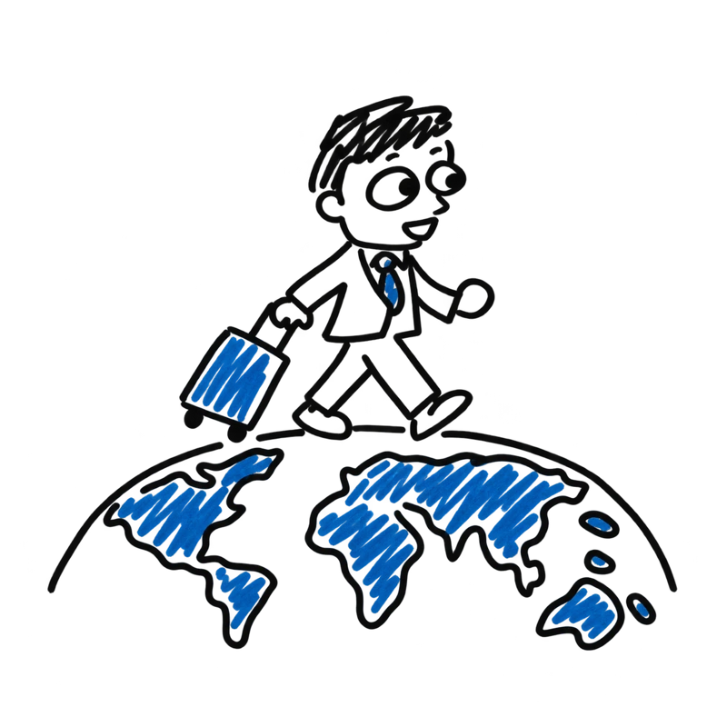 周遊・複数国の線画イラスト